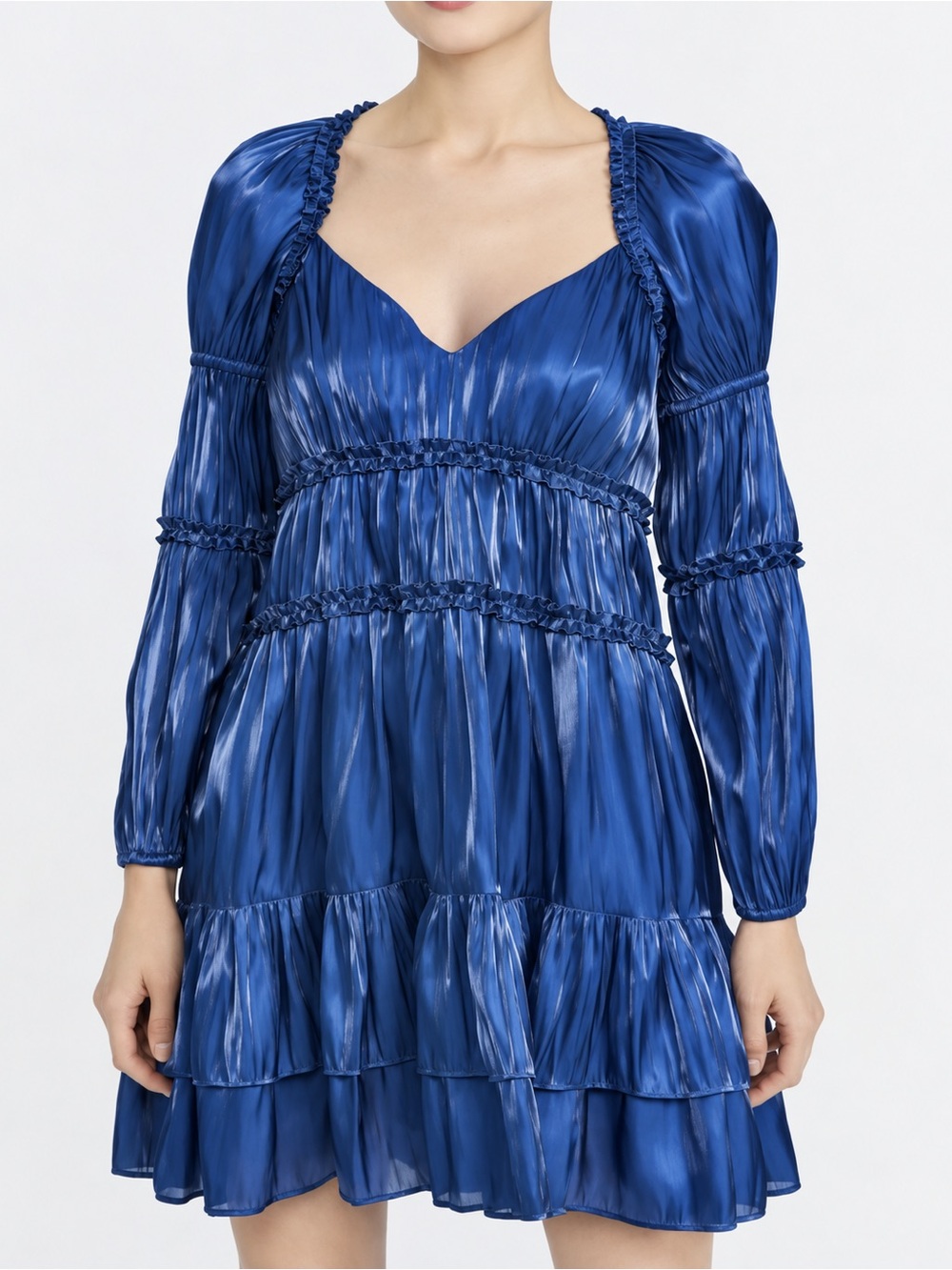 Cinq à Sept Tammy Lamé Ruffle Mini Dress Blue 8